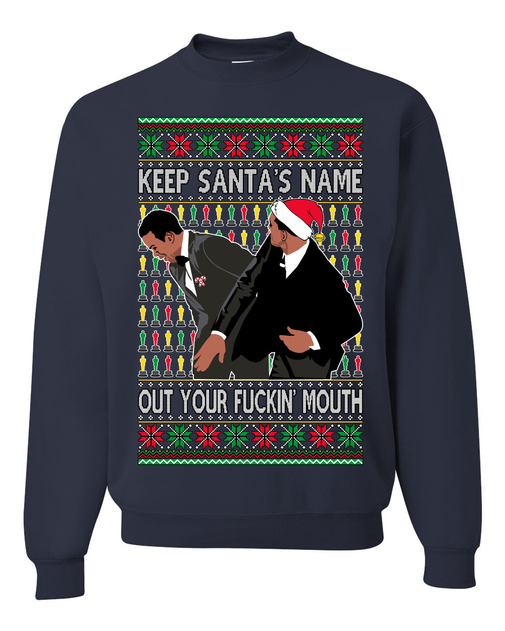 Will Slapping Chris Wife Joke Award Show Meme Parody Ugly Christmas Sweater Unisex Crewneck Graphic Sweatshirt