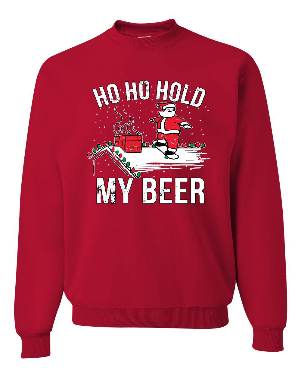 Ho Ho Hold my Beer Skateboarding Santa Merry Christmas Unisex Crewneck Graphic Sweatshirt