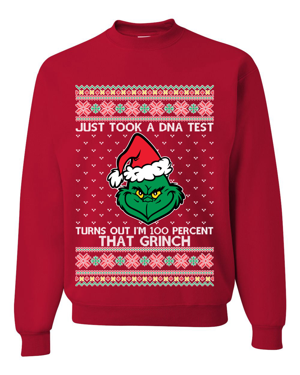 Just Took A DNA Test Turns Out I'm 100% That Grinch Ugly Christmas Sweater Unisex Crewneck Graphic Sweatshirt