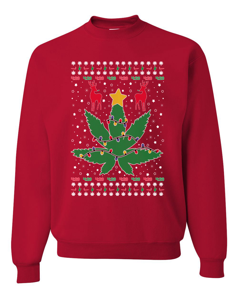 Funny 4/20 Weed Merry Ugly Christmas Sweater Unisex Crewneck Graphic Sweatshirt