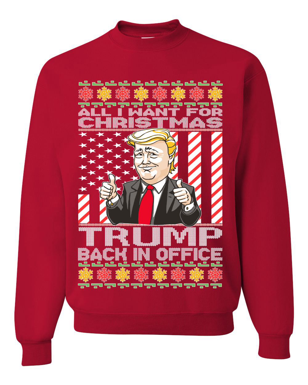 All I Want For Christmas is Trump Back In Office Merry Ugly Christmas Sweater Unisex Crewneck Graphic Sweatshirt