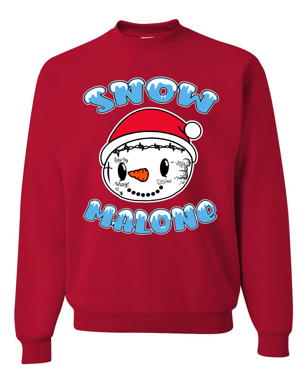 Snow Malone Snowman Face Tatoo Funny Parody Ugly Christmas Sweater Unisex Crewneck Graphic Sweatshirt