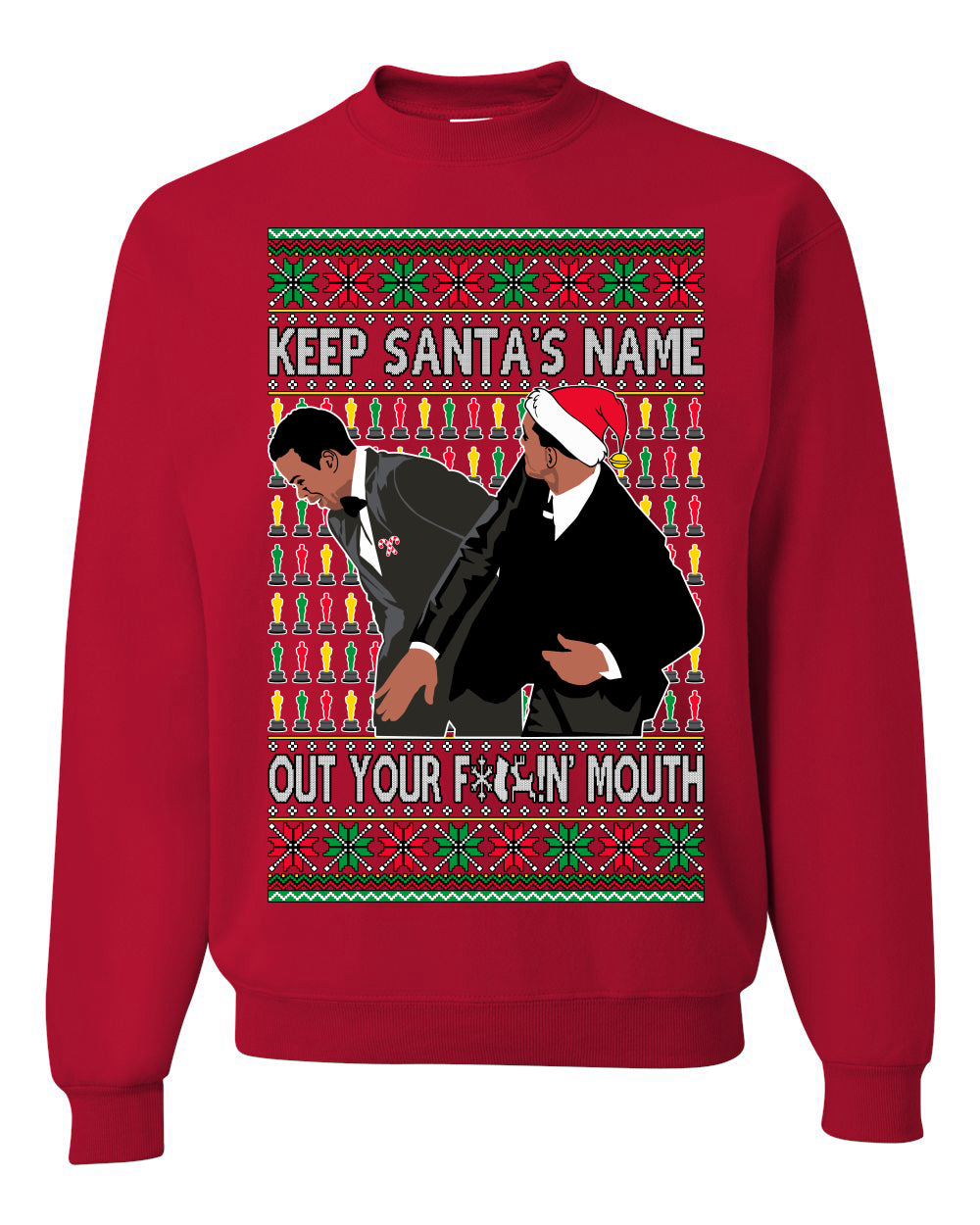 Will Slapping Chris Wife Joke Award Show Meme Parody Clean Ugly Christmas Sweater Unisex Crewneck Graphic Sweatshirt