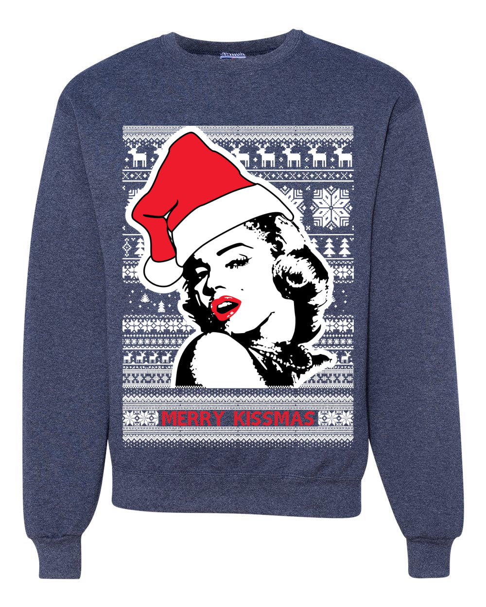 Merry Kissmas Marilyn Monroe Merry Ugly Christmas Sweater Unisex Crewneck Graphic Sweatshirt