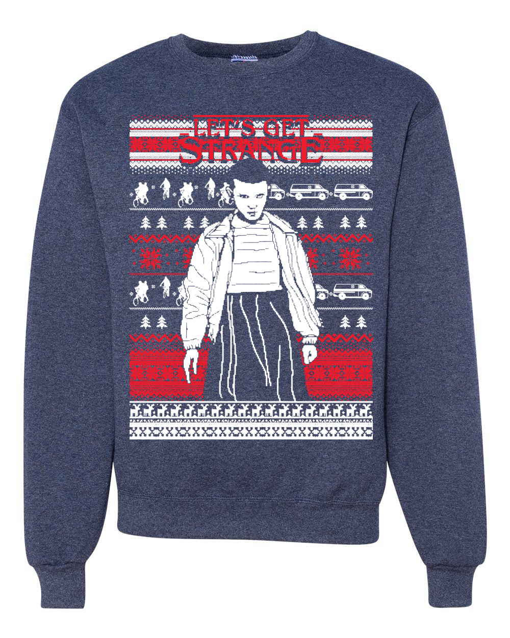 Let's Get Strange White Ugly Christmas Sweater Unisex Crewneck Graphic Sweatshirt