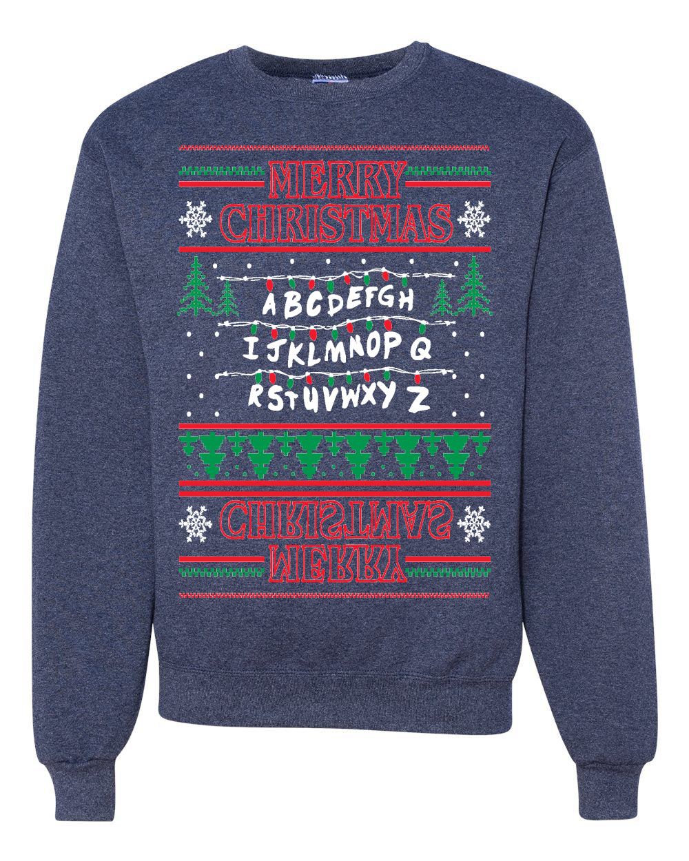 Merry Christmas Alphabet A-Z Christmas lights Ugly Christmas Sweater Unisex Crewneck Graphic Sweatshirt