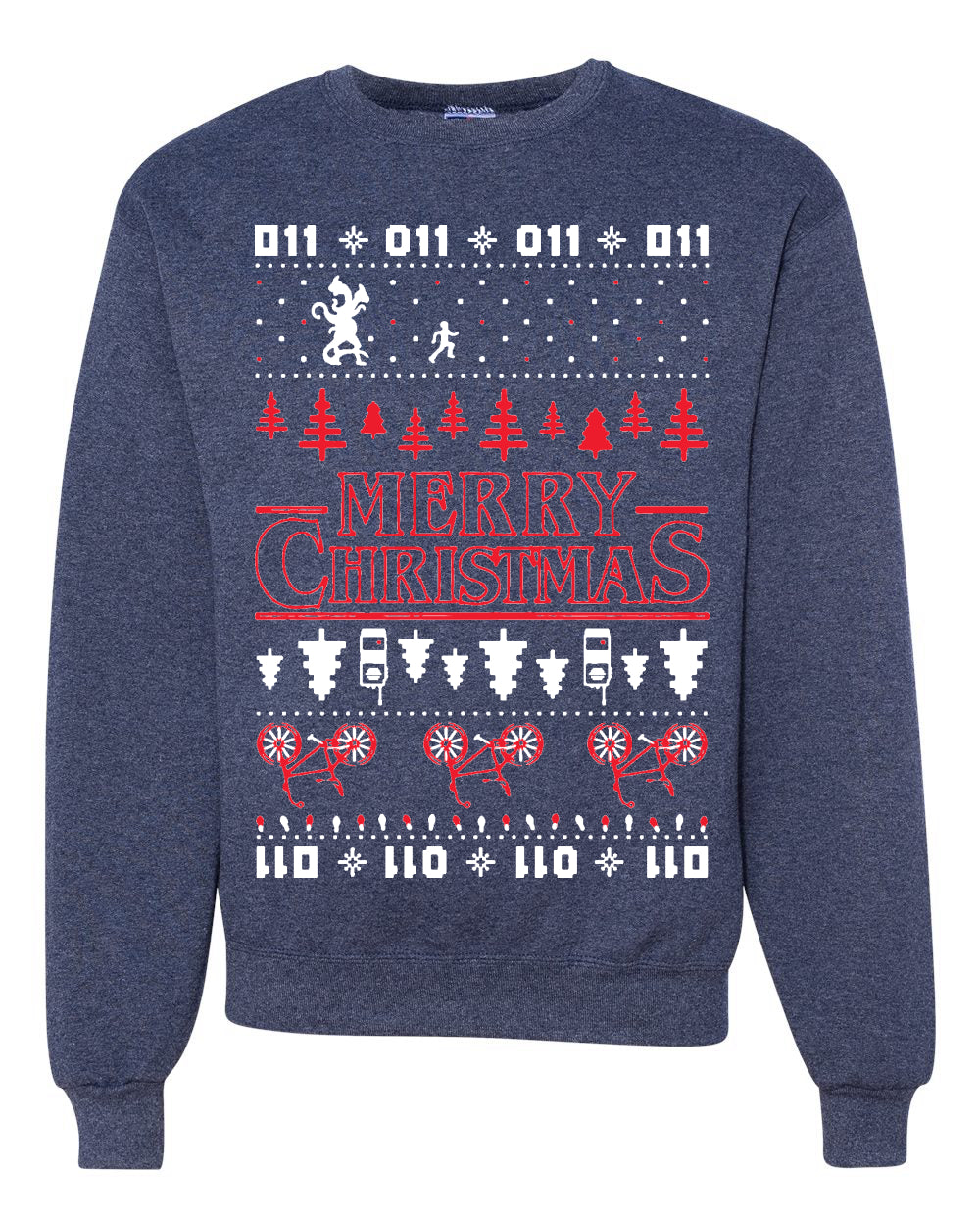 Stranger Merry Christmas Upside Down Bikes Ugly Christmas Sweater Unisex Crewneck Graphic Sweatshirt