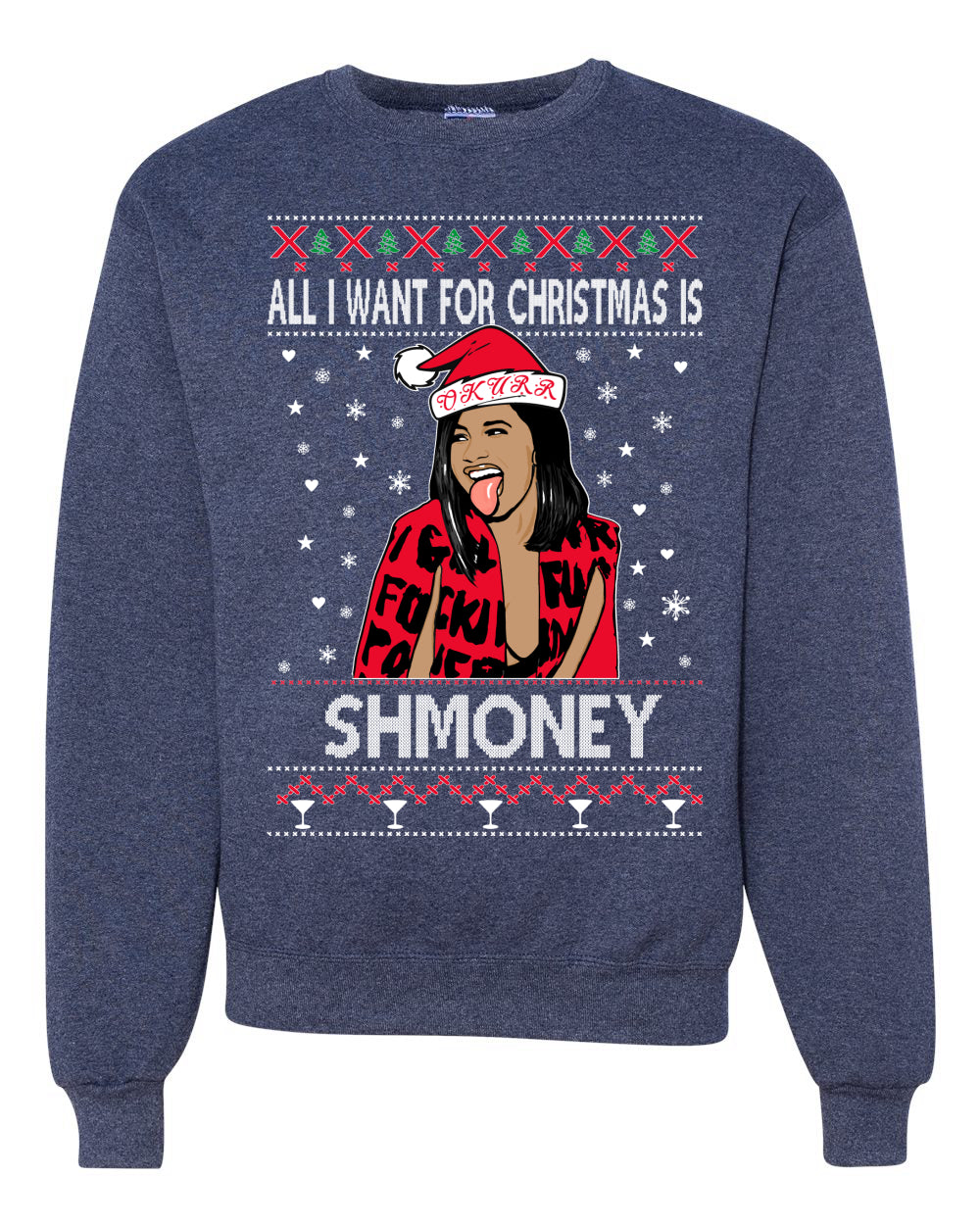 All I Want For Christmas Is Shmoney White Ugly Christmas Sweater Unisex Crewneck Graphic Sweatshirt
