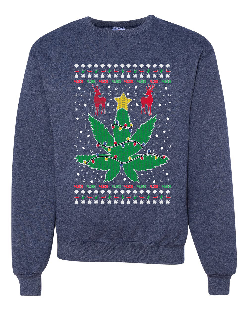 Funny 4/20 Weed Merry Ugly Christmas Sweater Unisex Crewneck Graphic Sweatshirt