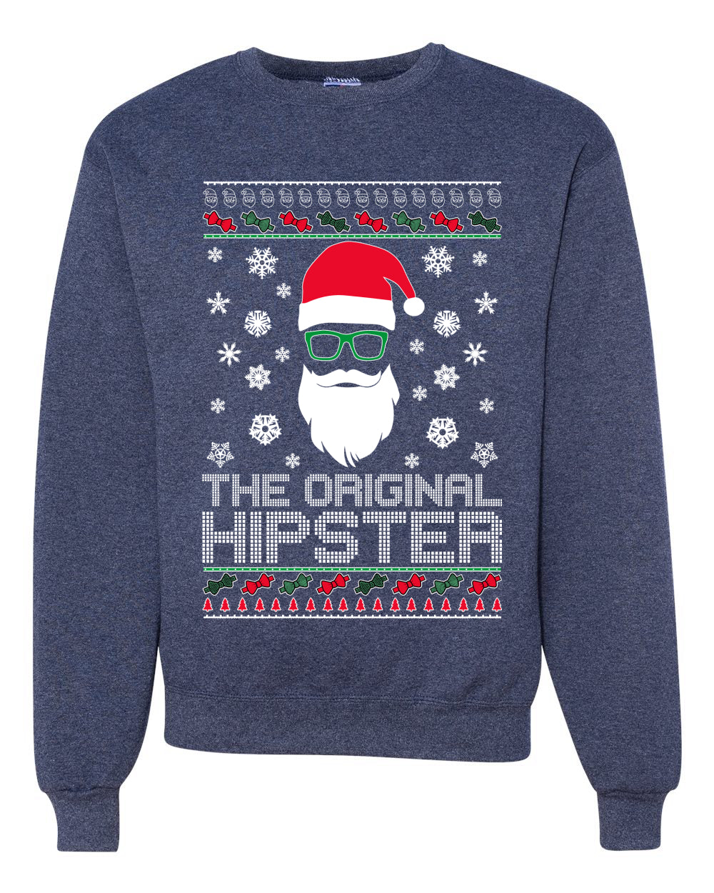 The Original Hipster Funny Santa Beard Xmas Merry Ugly Christmas Sweater Unisex Crewneck Graphic Sweatshirt