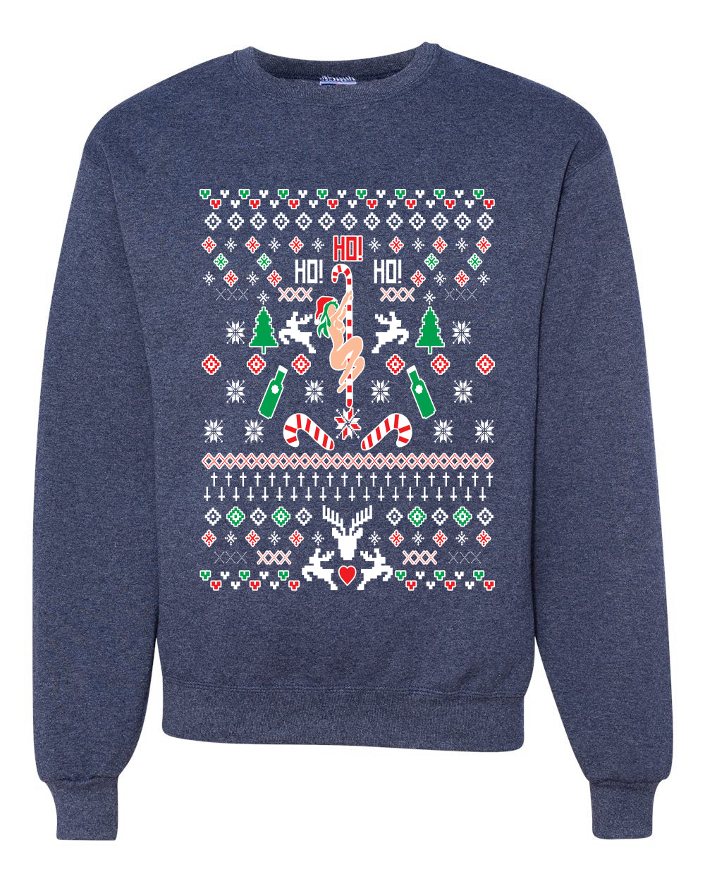 Ho Ho Ho Funny Offensive Stripper Alcohol Xmas Merry Ugly Christmas Sweater Unisex Crewneck Graphic Sweatshirt