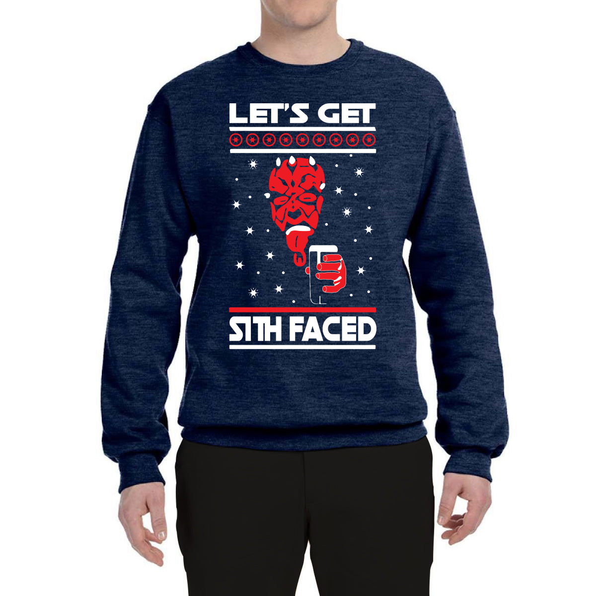 Lets Get Sith Faced White Ugly Christmas Sweater Unisex Crewneck Graphic Sweatshirt