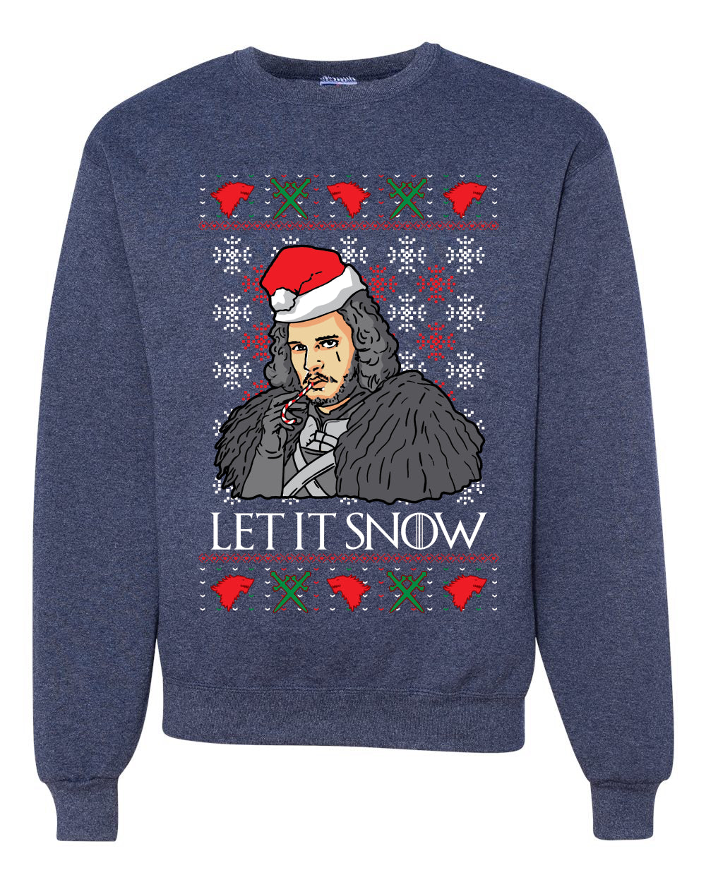 Let It Snow Jon Snow Full Color GoT Merry Ugly Christmas Sweater Unisex Crewneck Graphic Sweatshirt