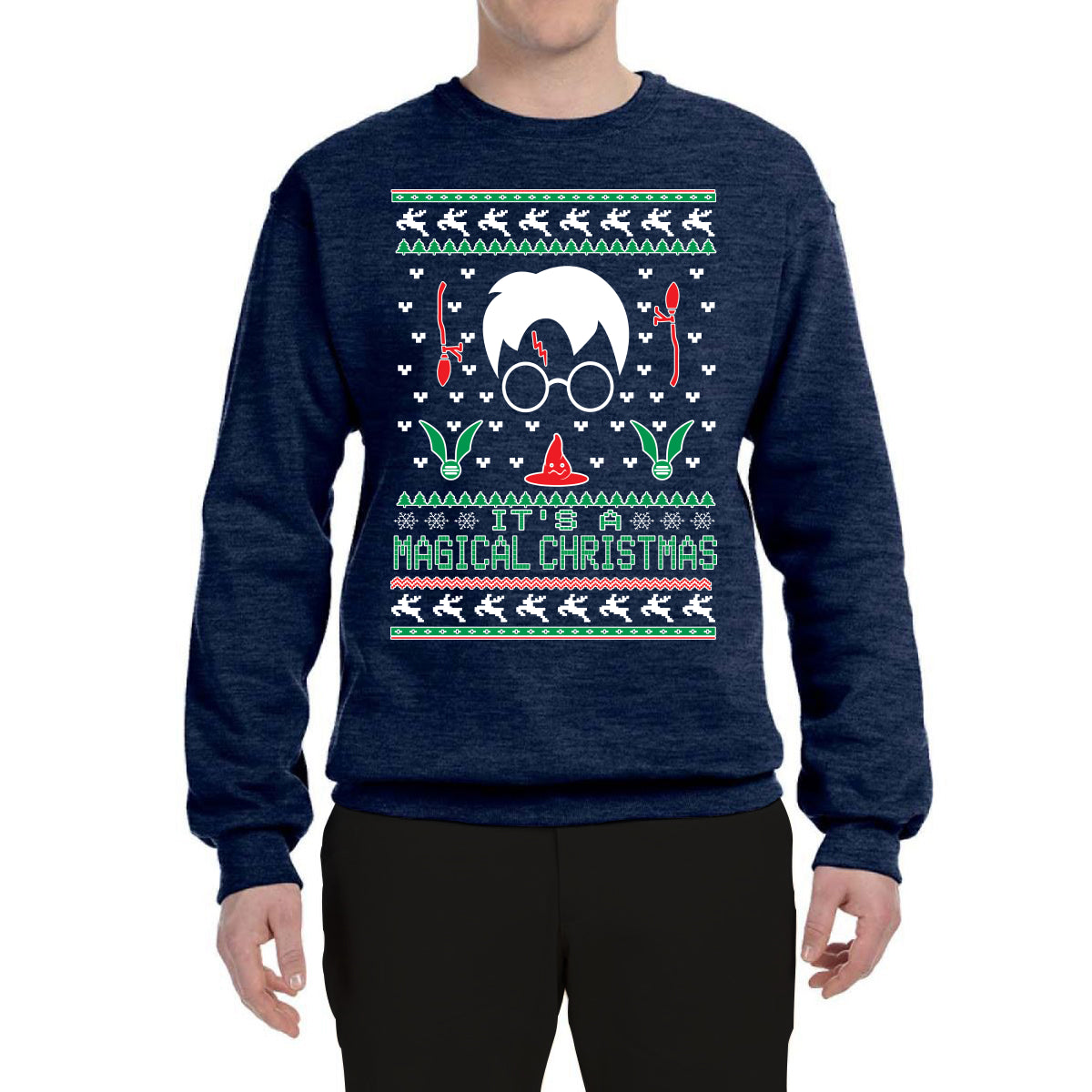 It's a Magical Christmas | Wizard Bolt Ugly Christmas Sweater Unisex Crewneck Graphic Sweatshirt