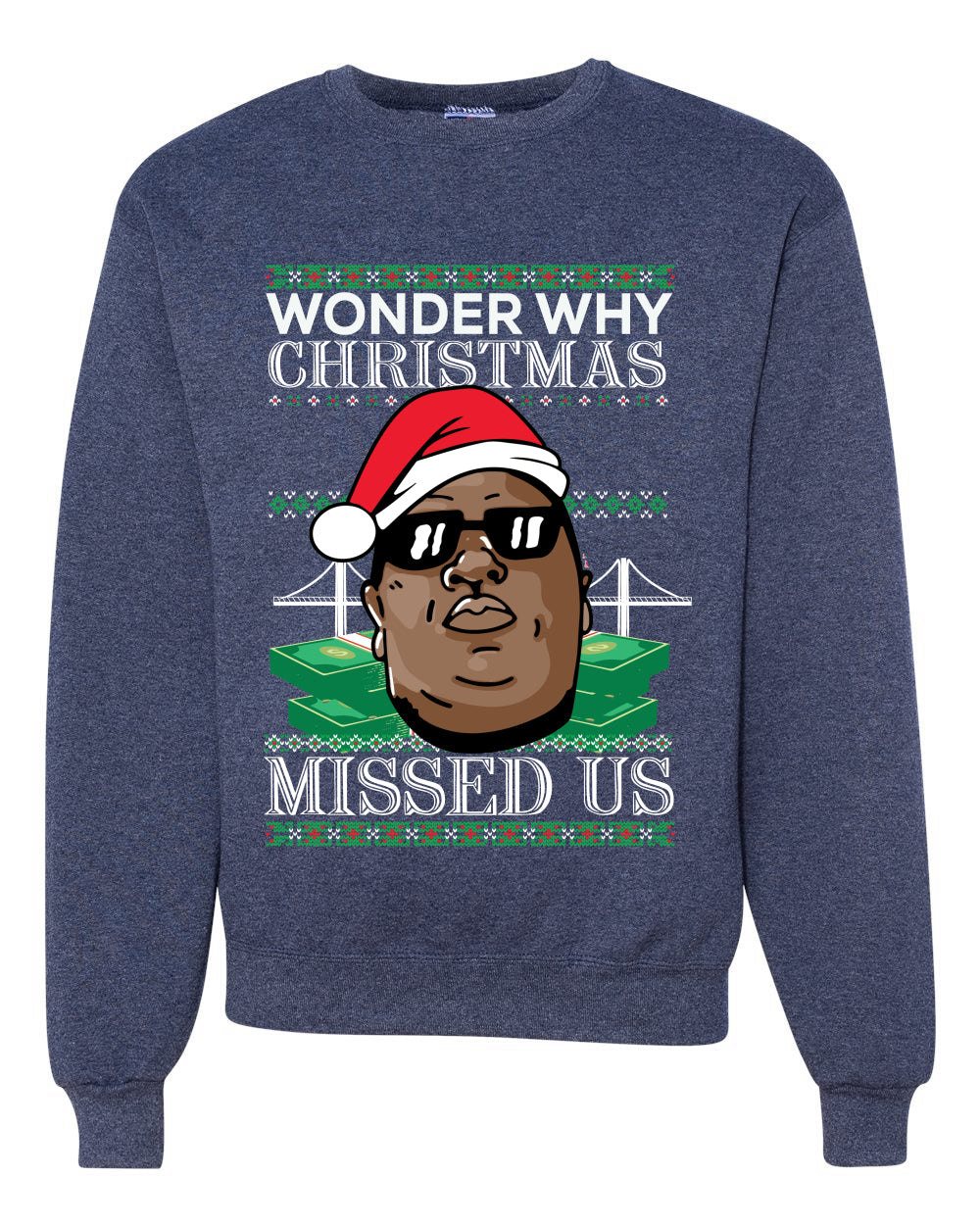 Biggie Smalls Wonder Why Christmas Missed Us Ugly Christmas Sweater Unisex Crewneck Graphic Sweatshirt