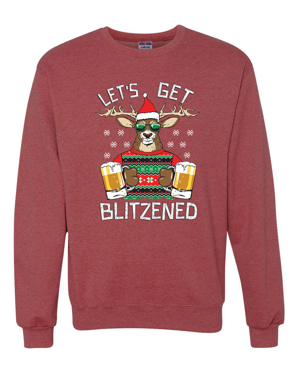 Lets Get Blitzened Deer With Beer Merry Christmas Unisex Crewneck Graphic Sweatshirt