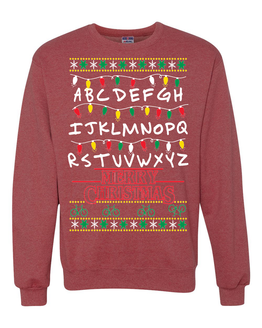 Alphabet A-Z Christmas lights Ugly Christmas Sweater Unisex Crewneck Graphic Sweatshirt