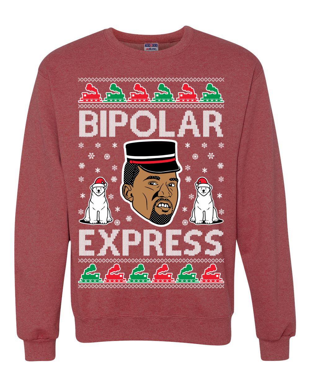 Bipolar Express Ye Funny Xmas Ugly Christmas Sweater Unisex Crewneck Graphic Sweatshirt