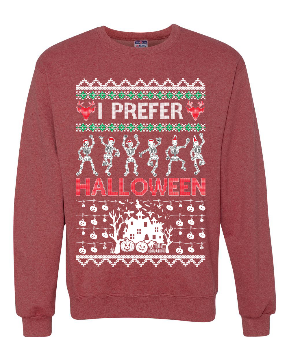 I Prefer Halloween Dancing Skeletons Ugly Christmas Sweater Unisex Crewneck Sweatshirt