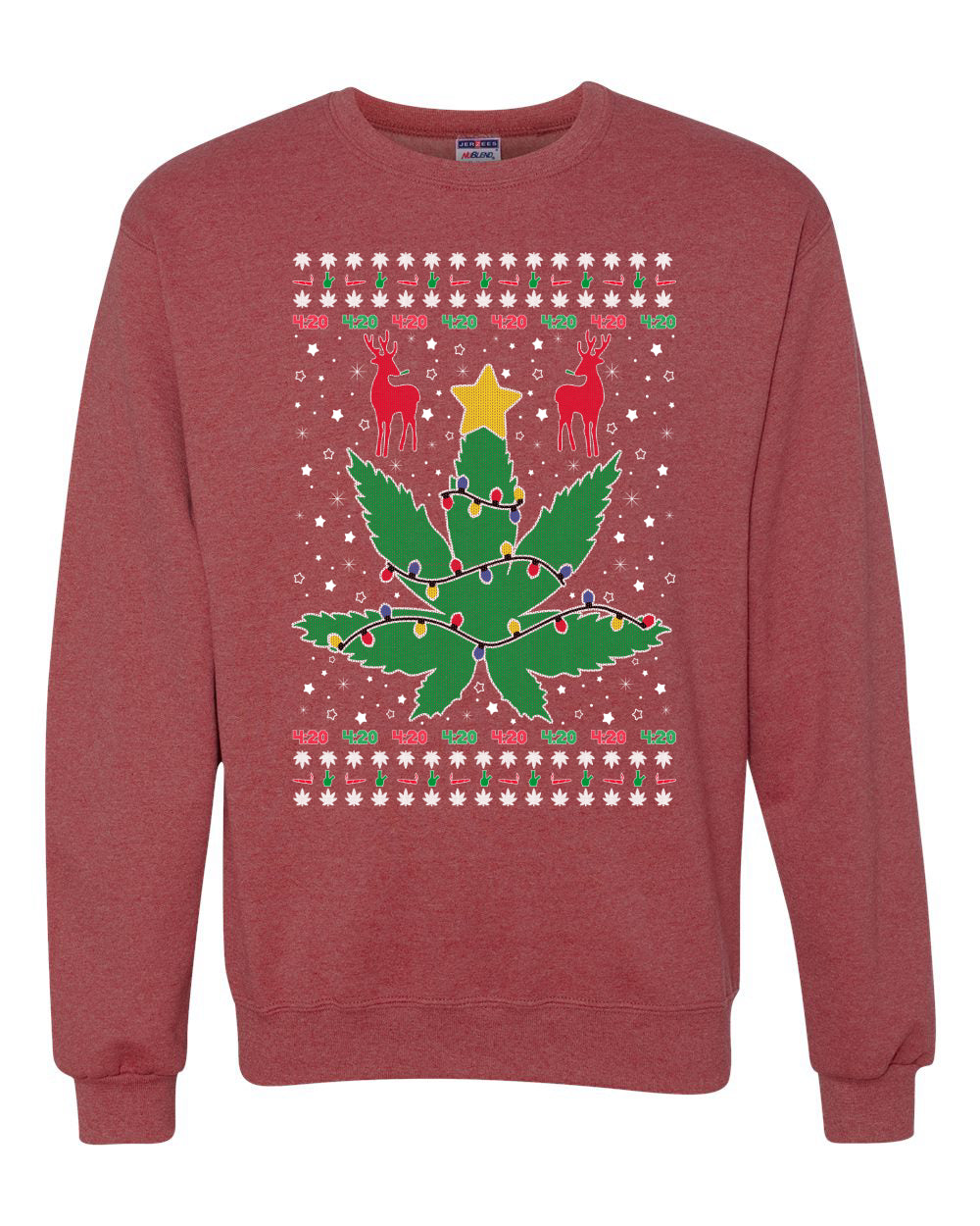 Funny 4/20 Weed Merry Ugly Christmas Sweater Unisex Crewneck Graphic Sweatshirt
