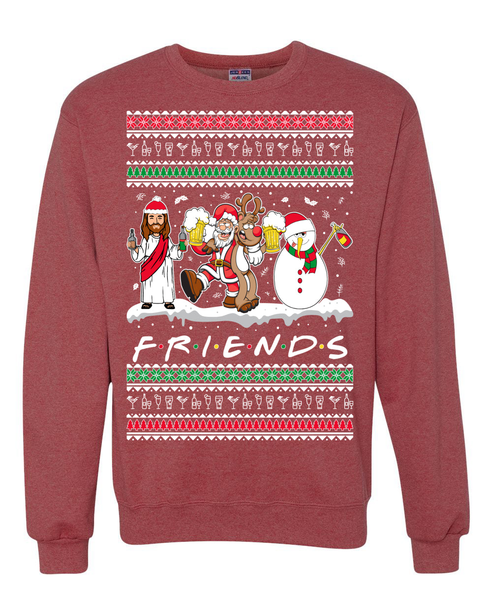 Santa Friends TV Parody Funny Characters Ugly Christmas Sweater Unisex Crewneck Graphic Sweatshirt