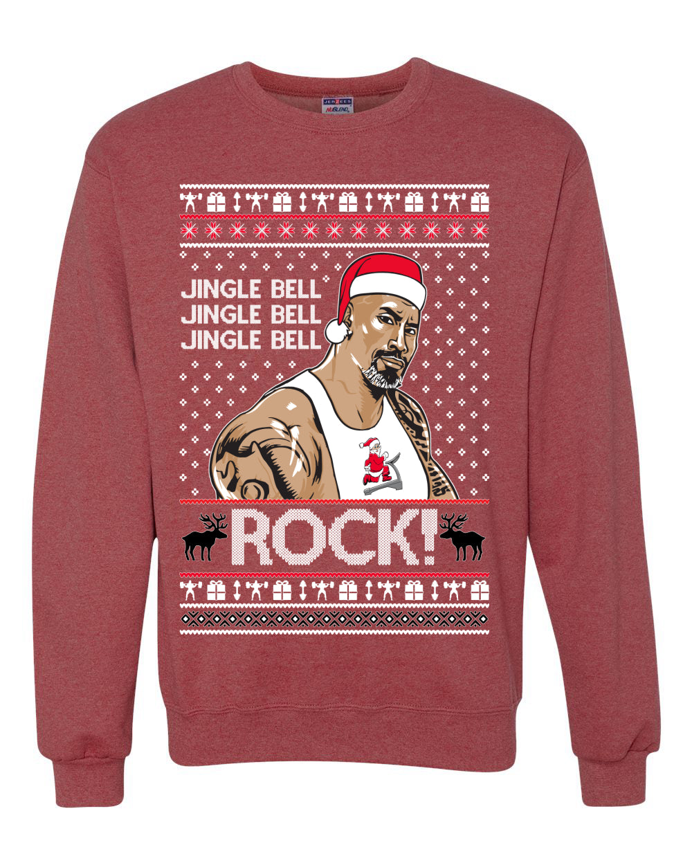 Funny The Rock Jingle Bell Rock Johnson Ugly Christmas Sweater Unisex Crewneck Sweatshirt