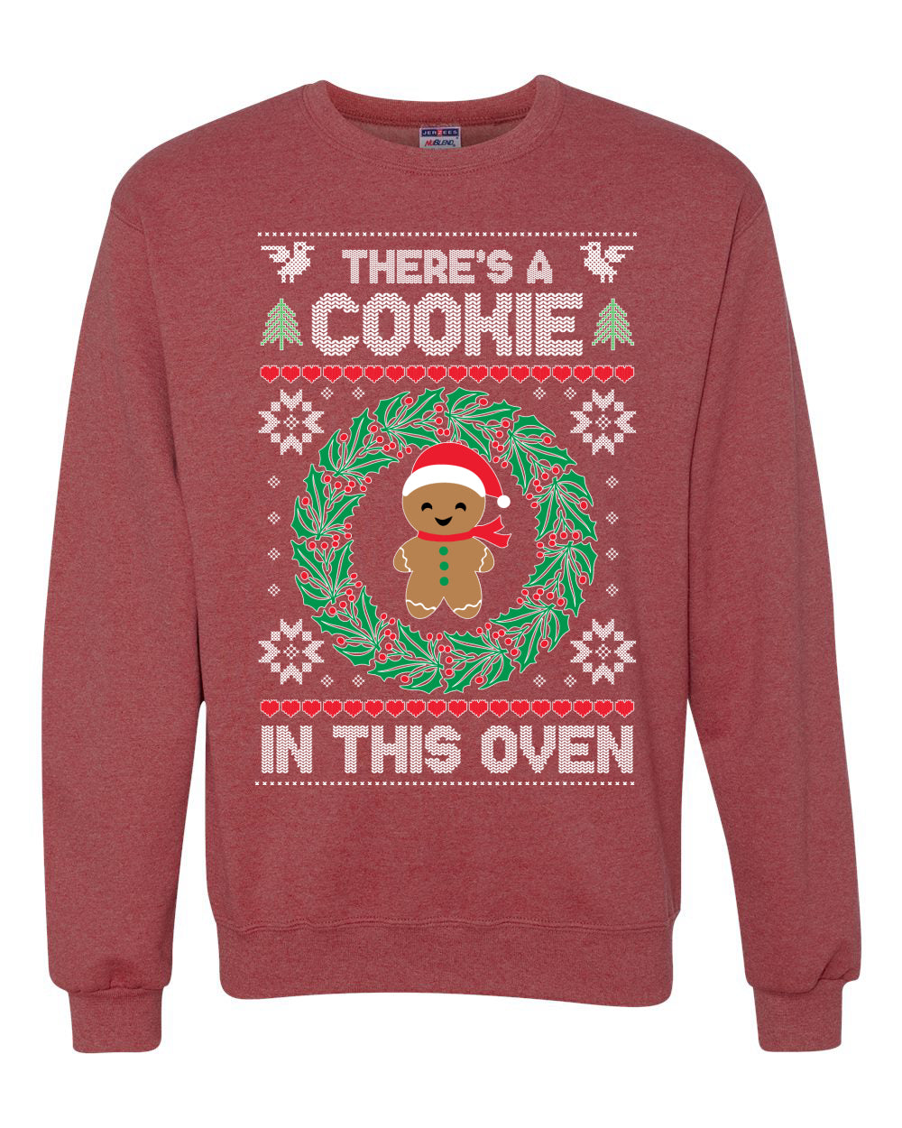 Theres a Cookie in This Oven Pregnancy Announcement Merry Ugly Christmas Sweater Unisex Crewneck Graphic Sweatshirt