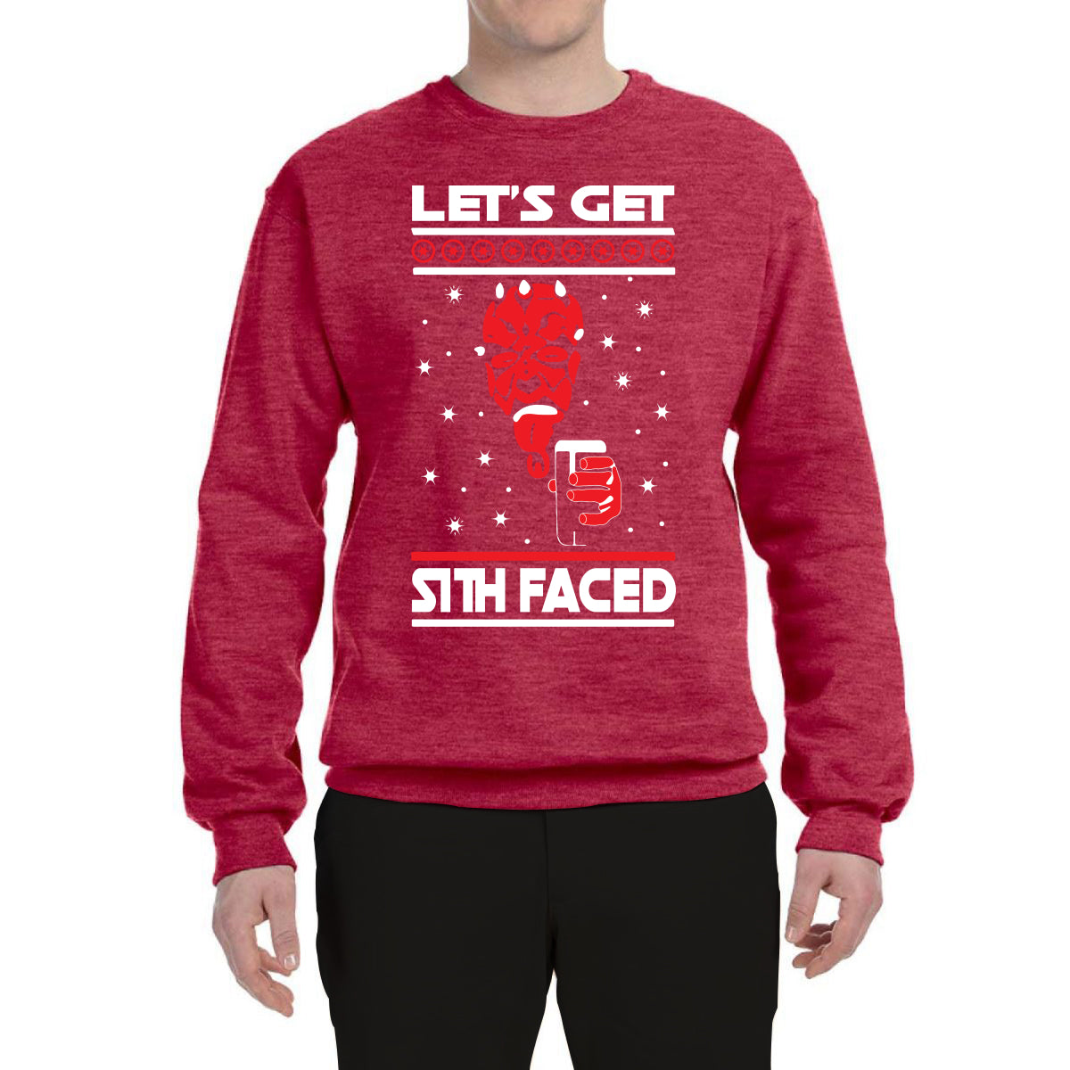 Lets Get Sith Faced White Ugly Christmas Sweater Unisex Crewneck Graphic Sweatshirt