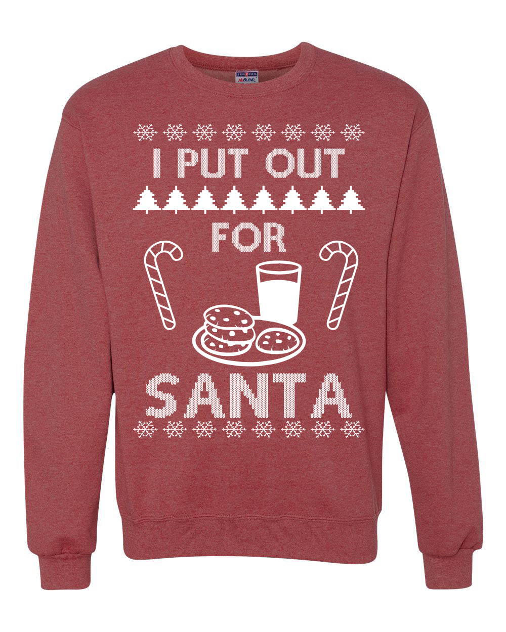 I Put Out For Santa Cookies And Milk White Ugly Christmas Sweater Unisex Crewneck Sweatshirt