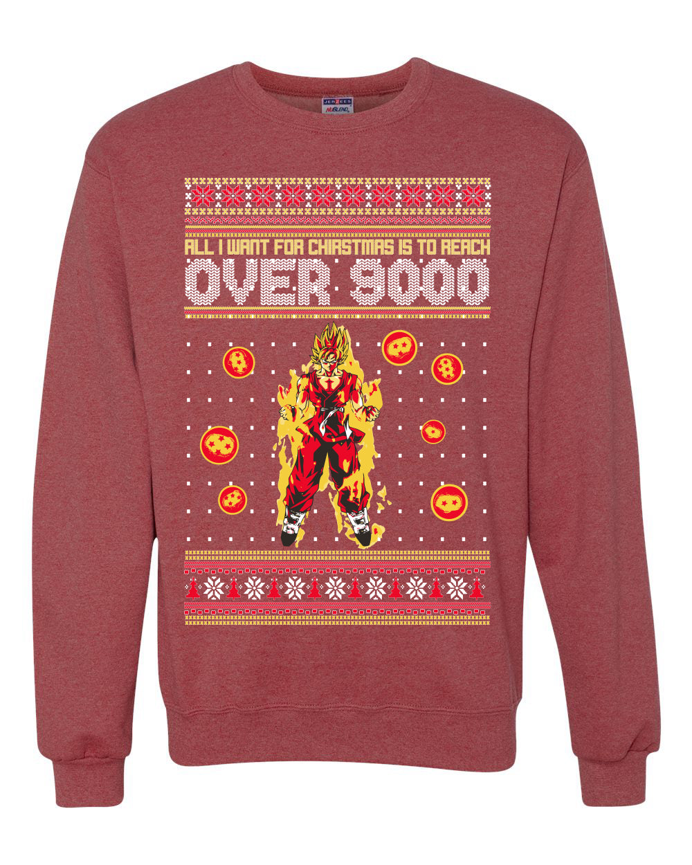 DBZ Anime Cartoon Fan Reach Over 9,000 Ugly Christmas Sweater Unisex Crewneck Sweatshirt