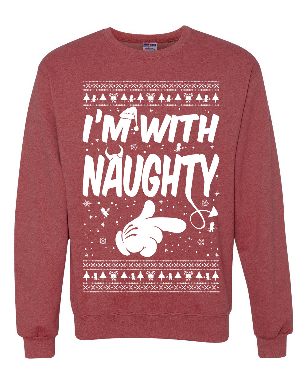 I'm With Naughty Individual Couples Ugly Christmas Sweater Unisex Crewneck Graphic Sweatshirt