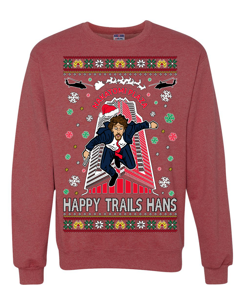 Nakatomi Plaza Happy Trails Hanz Ugly Christmas Sweater Unisex Crewneck Graphic Sweatshirt