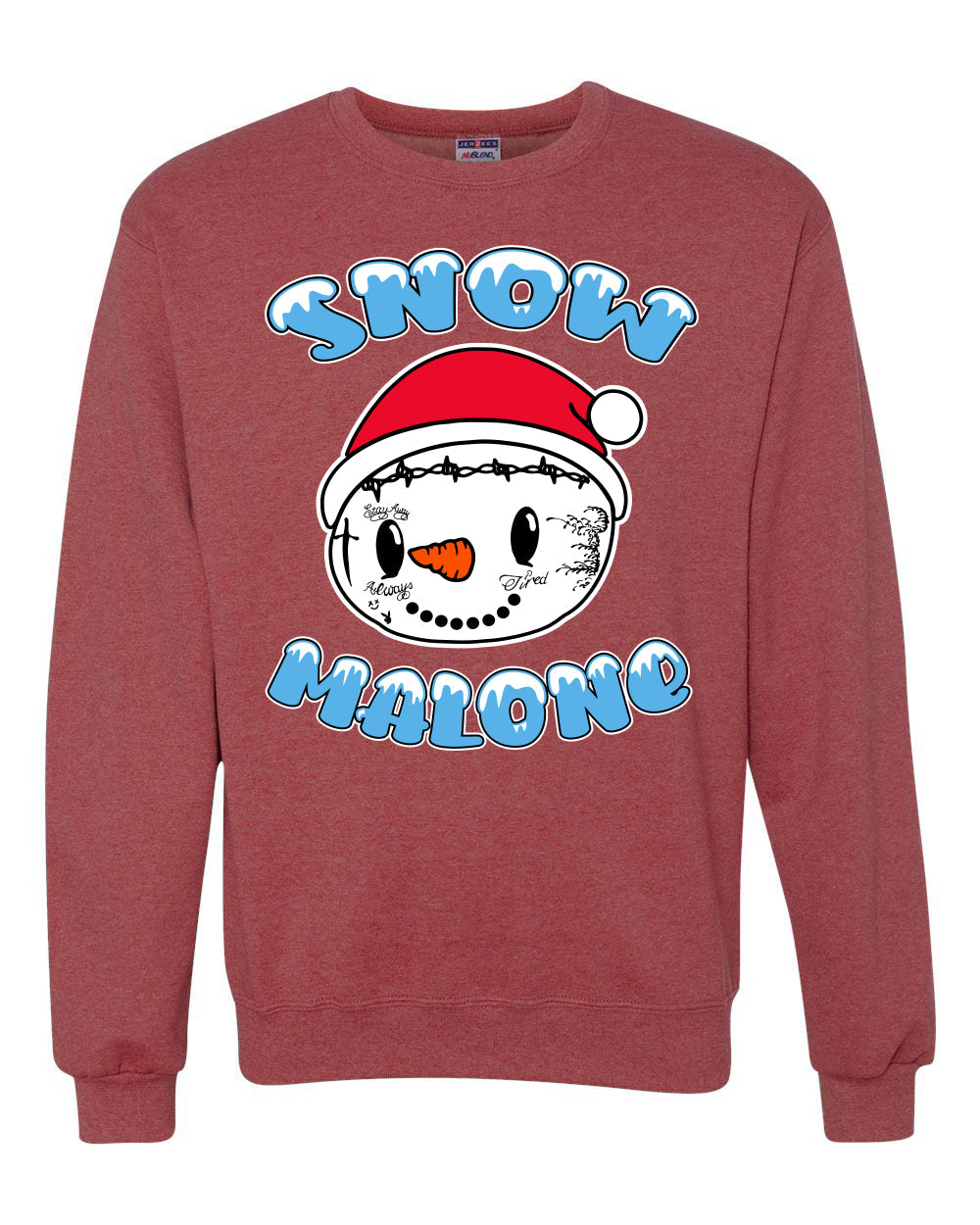 Snow Malone Snowman Face Tatoo Funny Parody Ugly Christmas Sweater Unisex Crewneck Graphic Sweatshirt