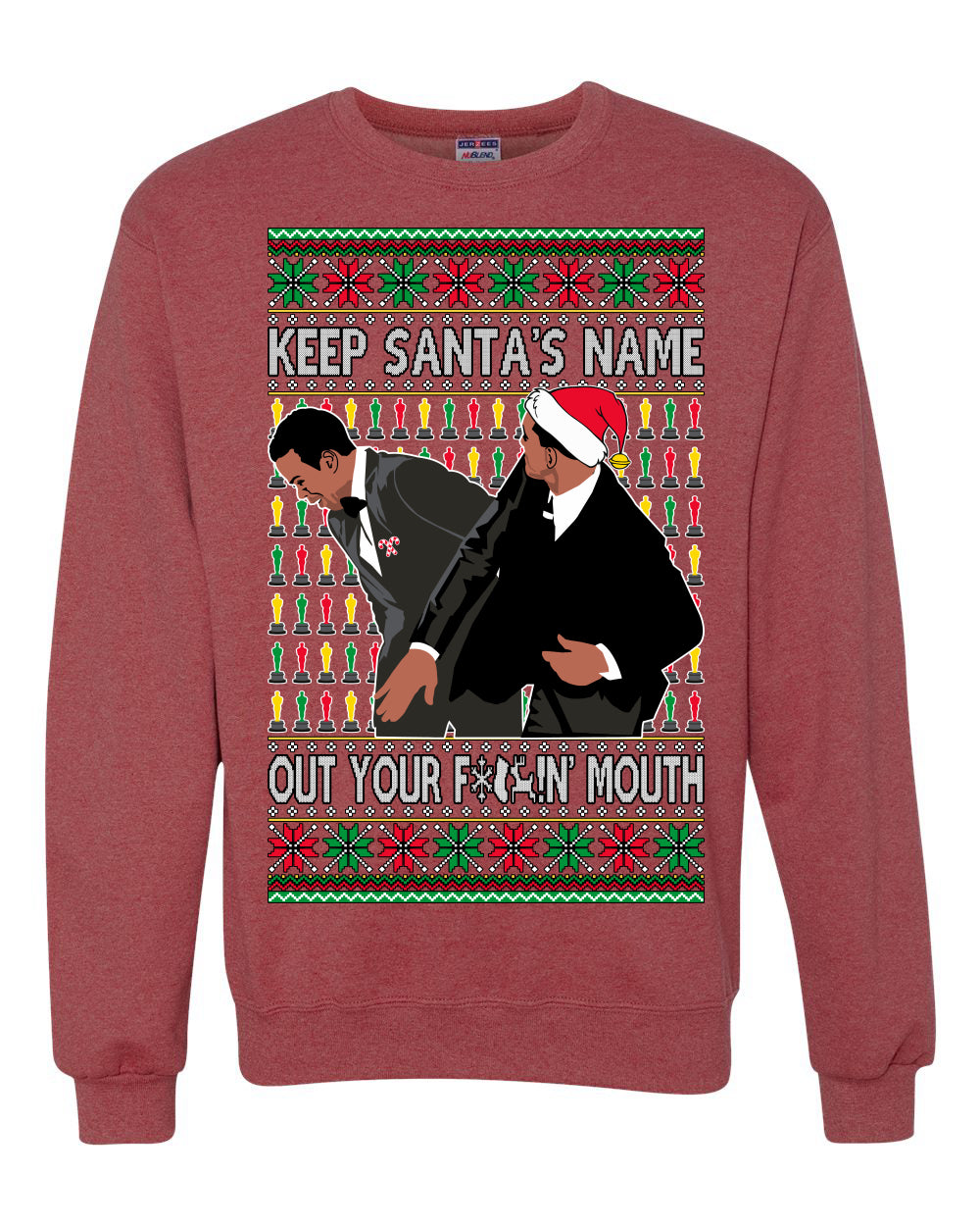 Will Slapping Chris Wife Joke Award Show Meme Parody Clean Ugly Christmas Sweater Unisex Crewneck Graphic Sweatshirt