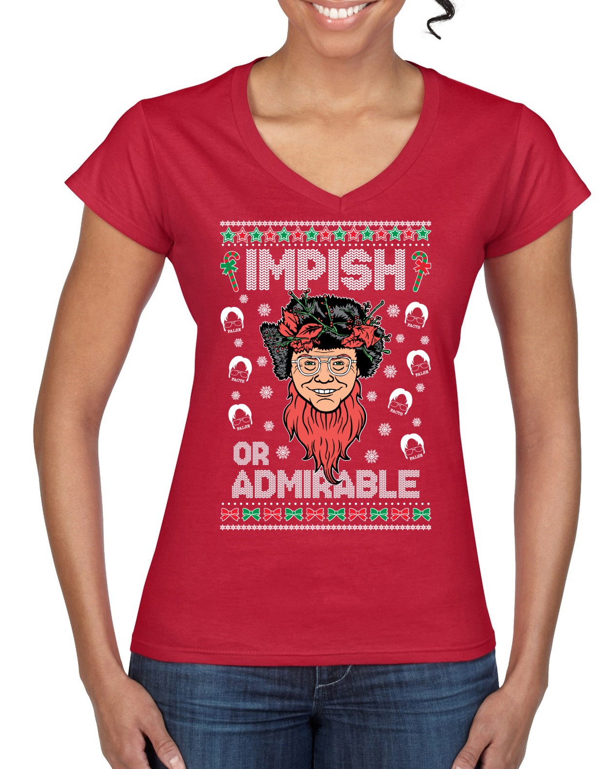 Impish or Admirable Dwight Schrute Ugly Christmas Sweater Women’s Standard V-Neck Tee