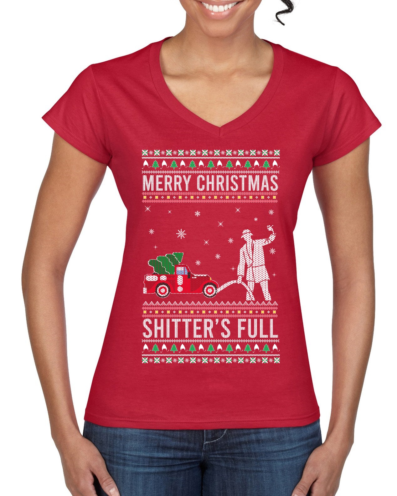 Merry Christmas Shitter's Full Christmas Vacation Ugly Christmas Sweater Women’s Standard V-Neck Tee