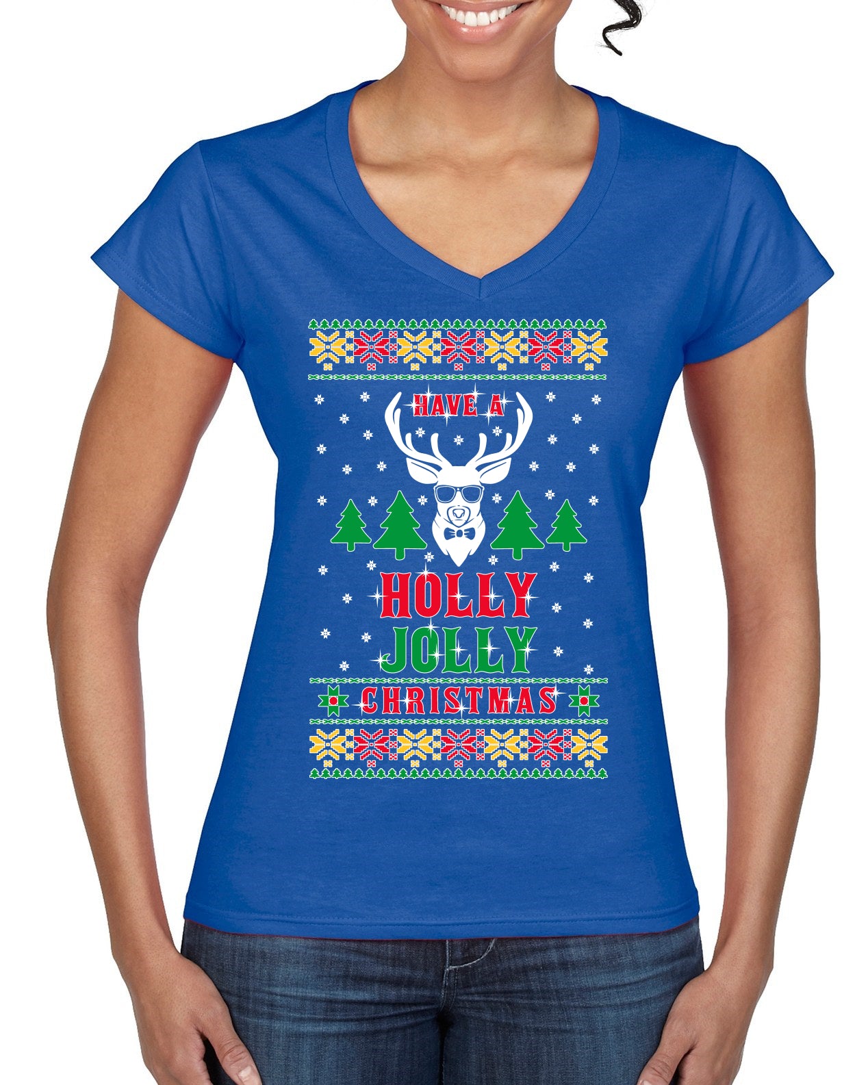 Have A Holly Jolly Christmas Ugly Christmas Sweater Women’s Standard V-Neck Tee