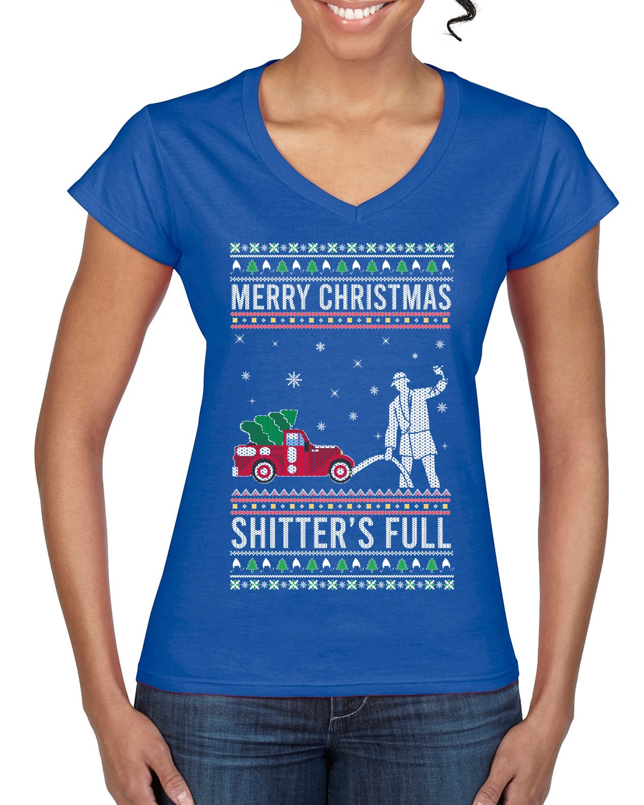 Merry Christmas Shitter's Full Christmas Vacation Ugly Christmas Sweater Women’s Standard V-Neck Tee