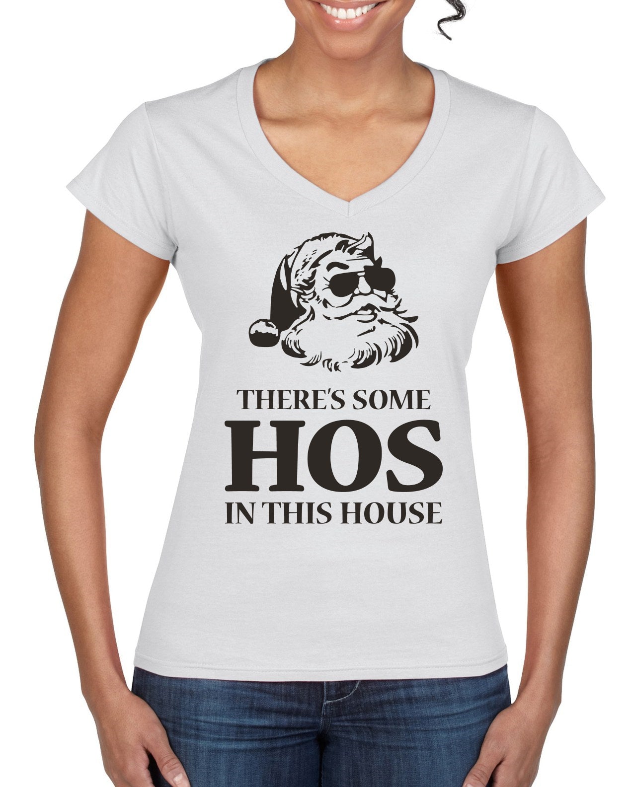 Theres some Hos in this House Ugly Christmas Sweater Women’s Standard V-Neck Tee