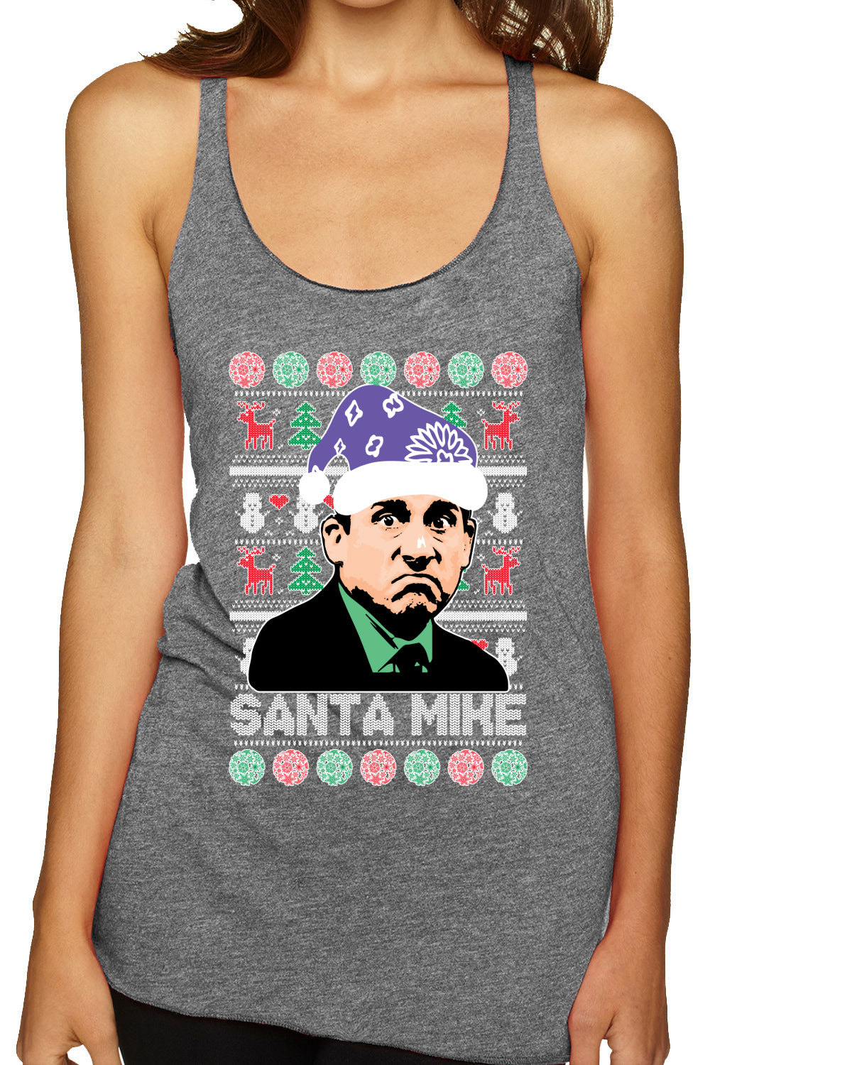 Santa Mike Michael Scott The Office Ugly Christmas Sweater Tri-Blend Racerback Tank Top
