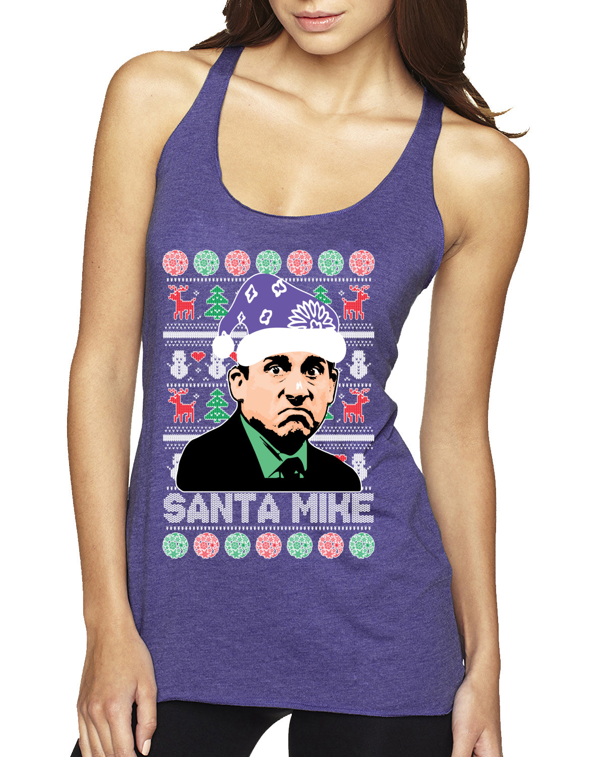 Santa Mike Michael Scott The Office Ugly Christmas Sweater Tri-Blend Racerback Tank Top