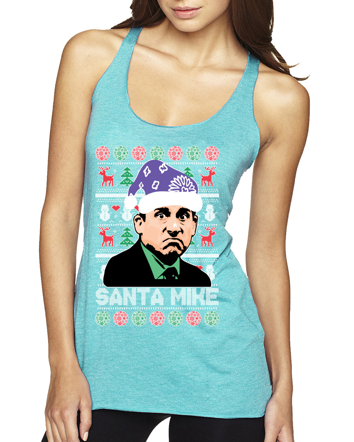 Santa Mike Michael Scott The Office Ugly Christmas Sweater Tri-Blend Racerback Tank Top