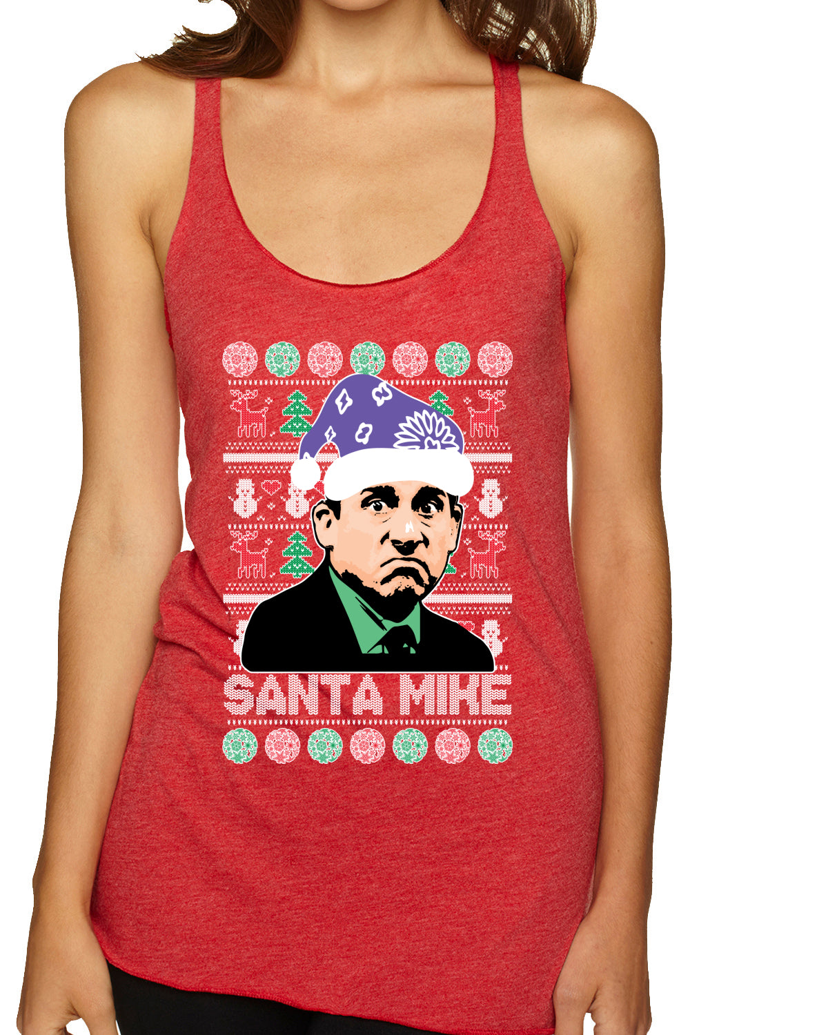Santa Mike Michael Scott The Office Ugly Christmas Sweater Tri-Blend Racerback Tank Top