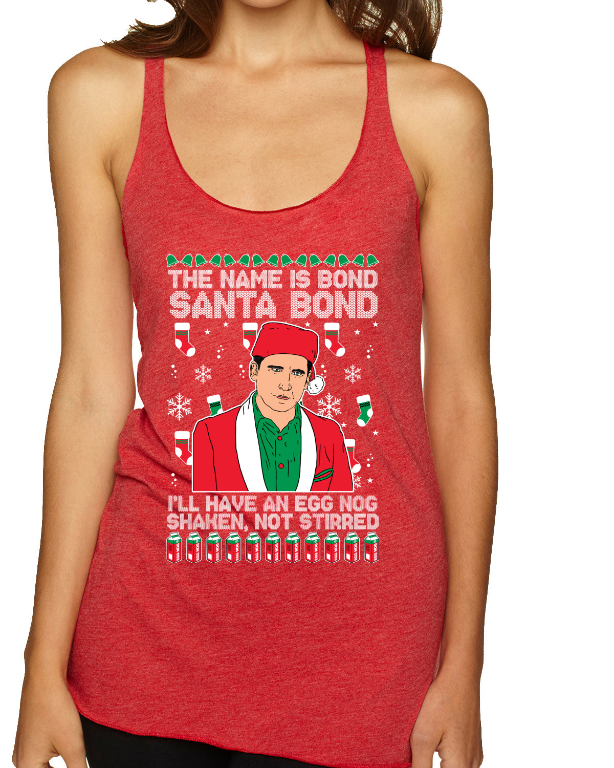 Michael Scott The Name is Bond Santa Bond Ugly Christmas Sweater Tri-Blend Racerback Tank Top