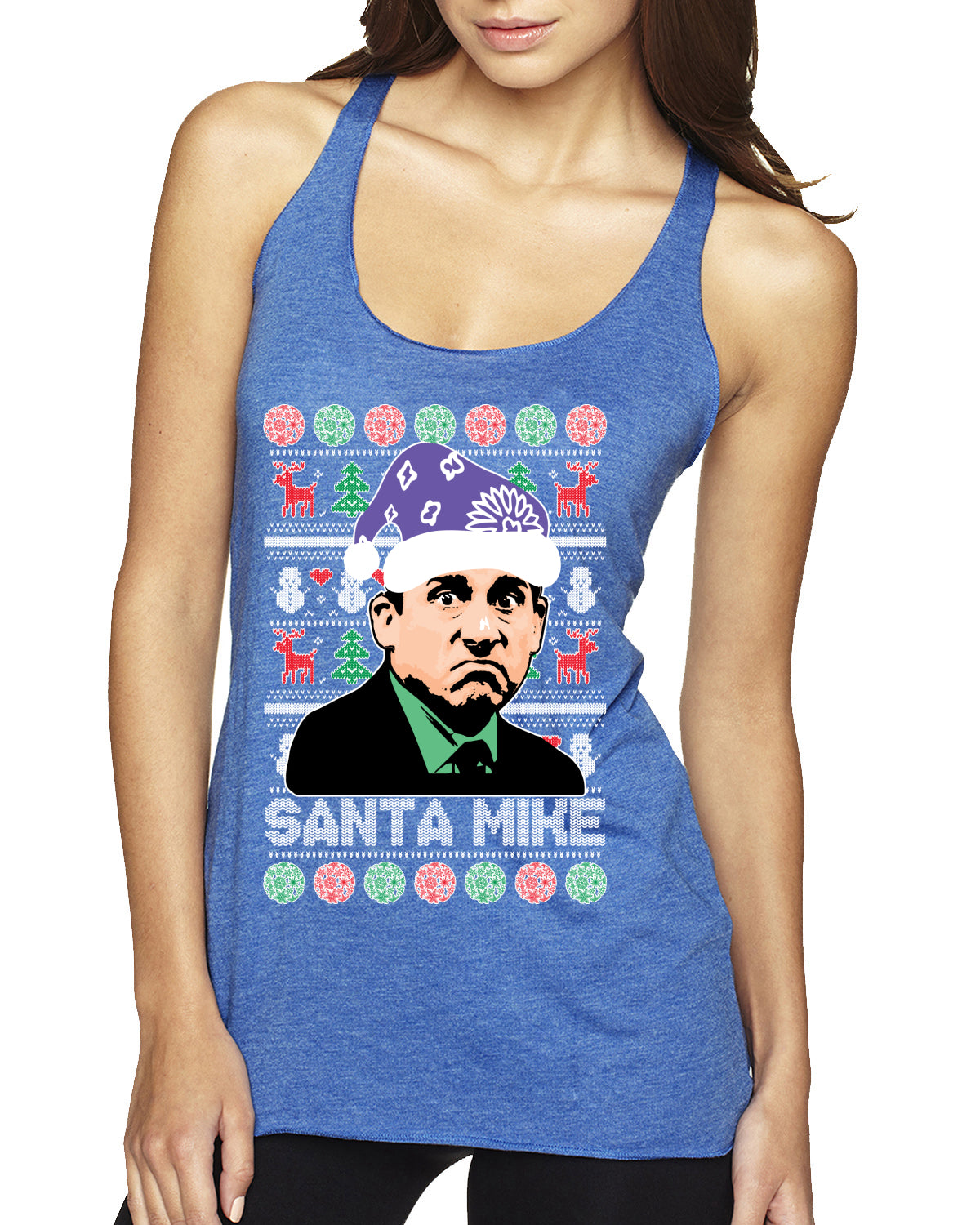 Santa Mike Michael Scott The Office Ugly Christmas Sweater Tri-Blend Racerback Tank Top