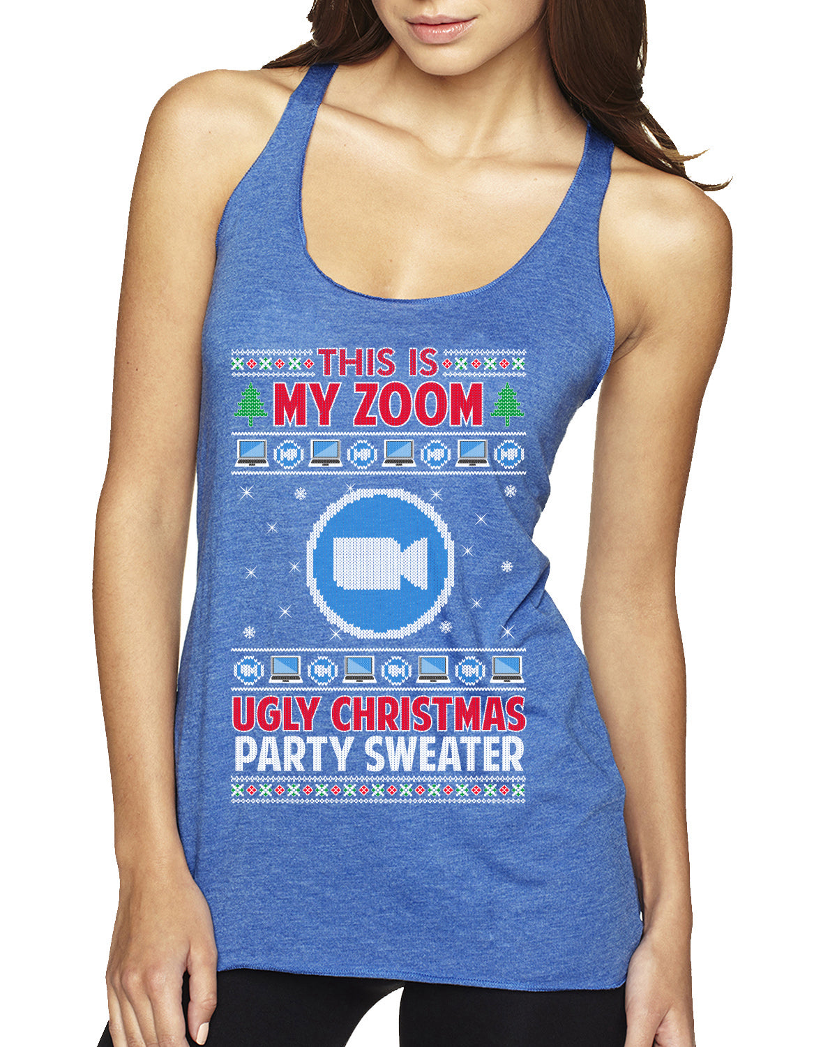 This Is My Zoom Ugly Christmas Party Sweater Ugly Christmas Sweater Tri-Blend Racerback Tank Top