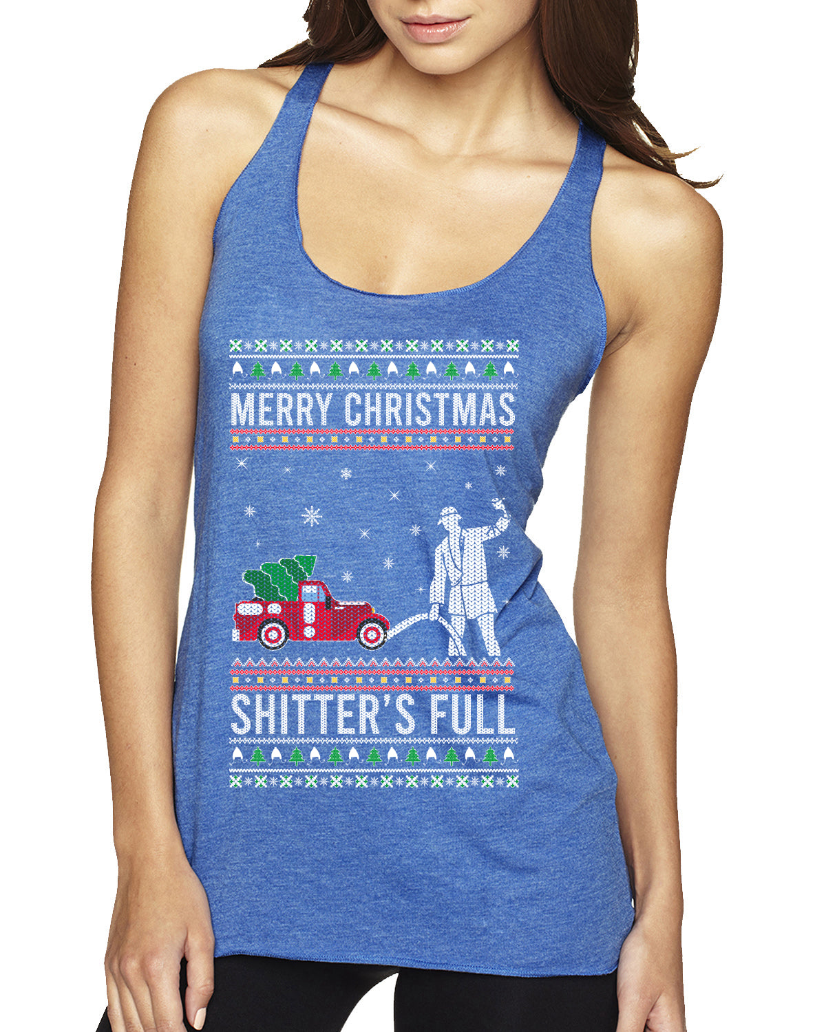 Merry Christmas Shitter's Full Christmas Vacation Ugly Christmas Sweater Tri-Blend Racerback Tank Top