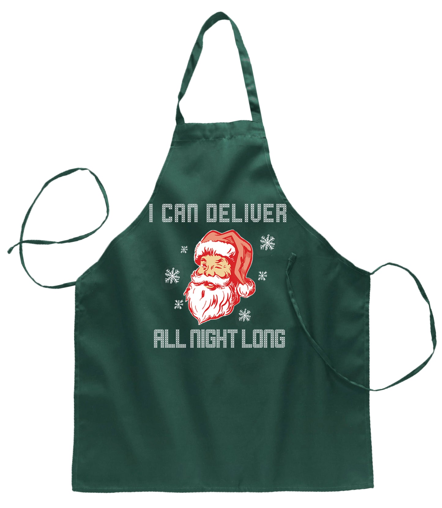 I Can Deliver All Night Long Santa Winking Ugly Christmas Sweater Ugly Christmas Butcher Graphic Apron for Kitchen BBQ Grilling Cooking