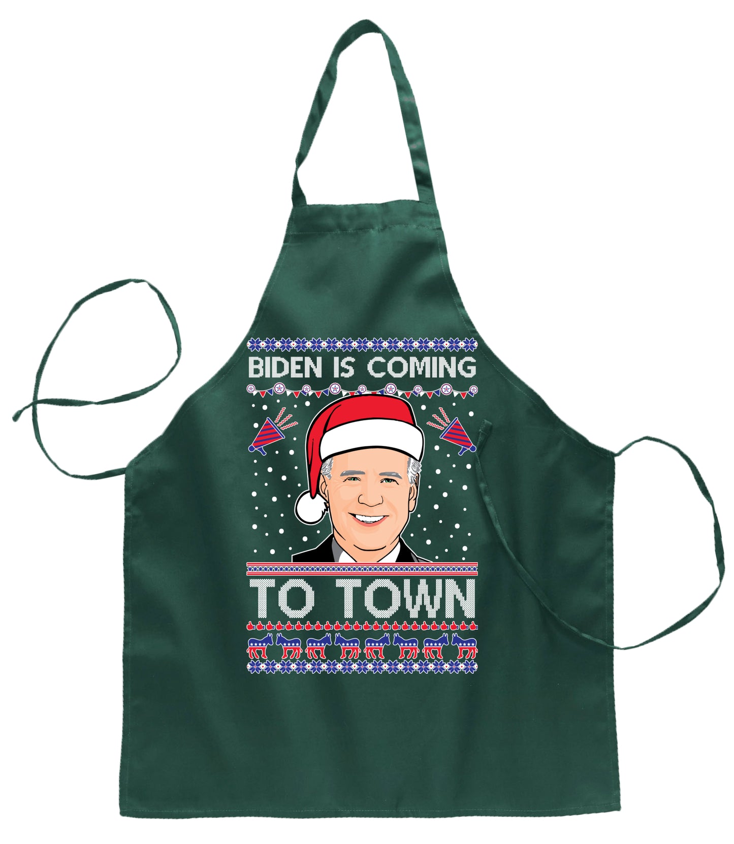 Biden is Coming to Town Christmas Ugly Christmas Sweater Ugly Christmas Butcher Graphic Apron for Kitchen BBQ Grilling Cooking
