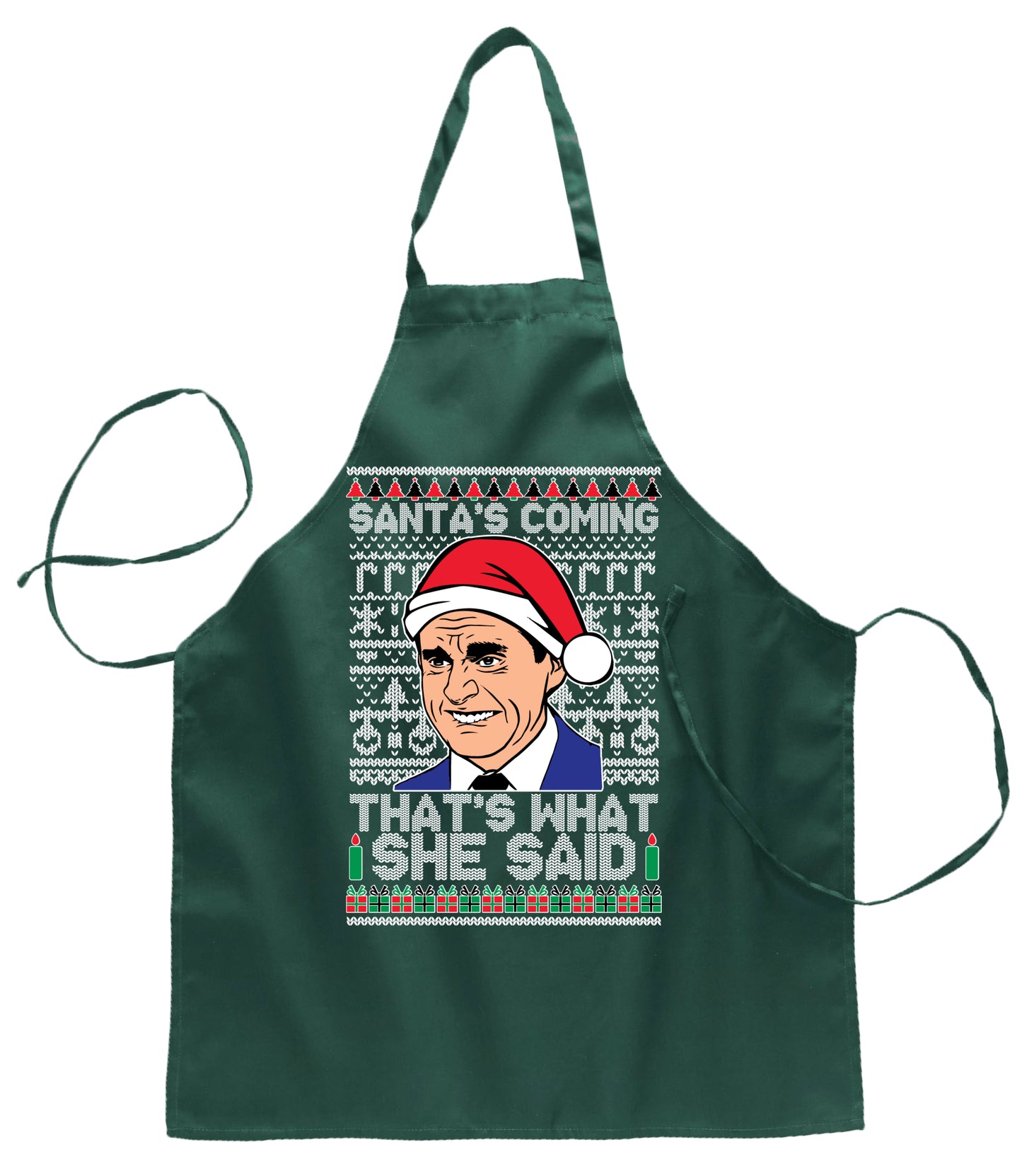 Santas Coming That's What She Said Michael Scott Christmas Ugly Christmas Sweater Ugly Christmas Butcher Graphic Apron for Kitchen BBQ Grilling Cooking